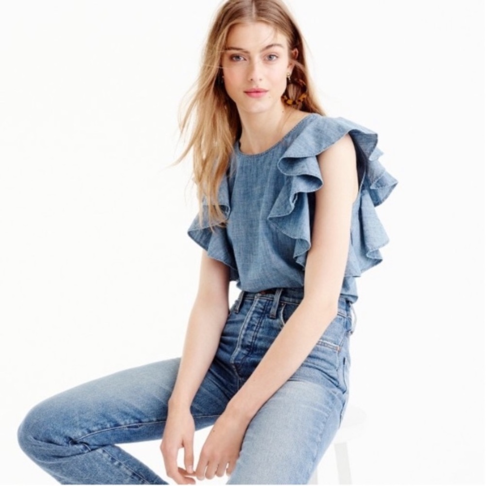 J.Crew chambray denim ruffle blouse